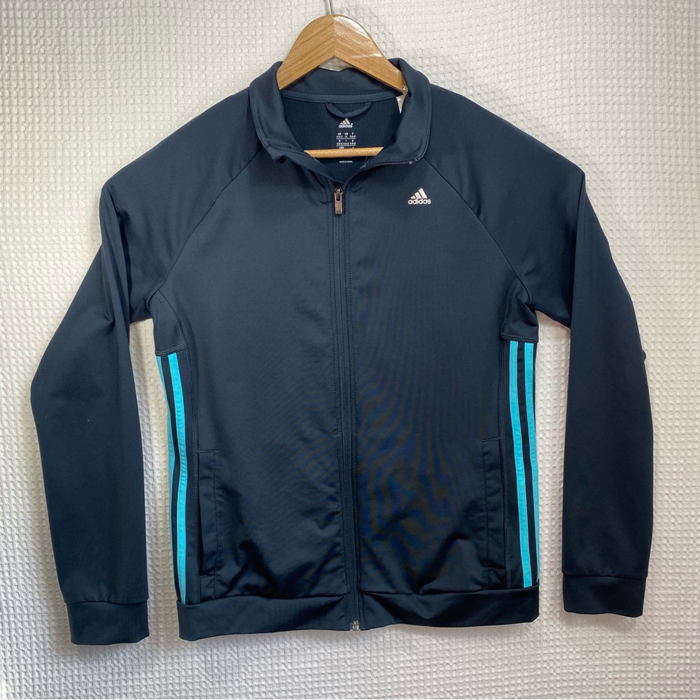 Adidas Climalite Full Zip Mock Neck Navy Track Sweater Jacket; Women’s Sz Medium